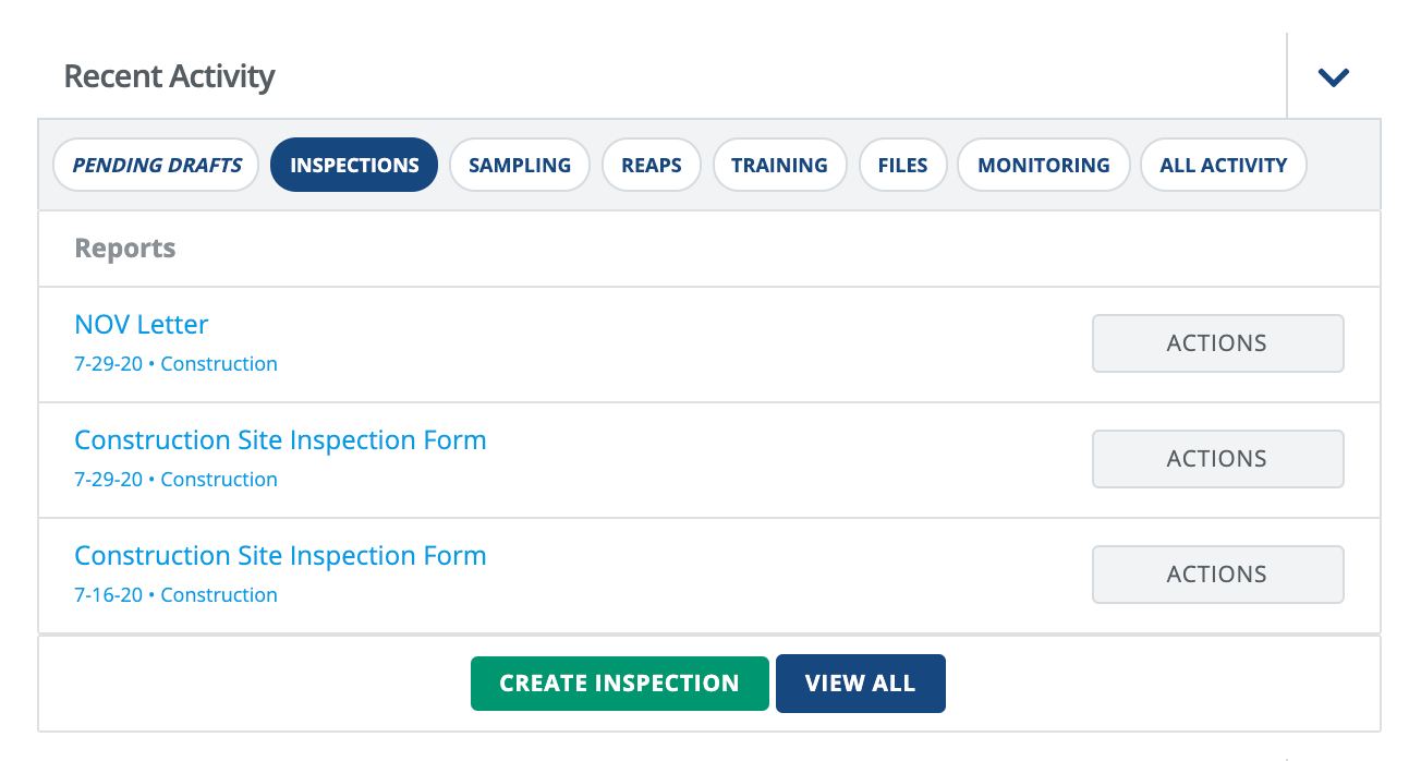 screenshot of an inspection report for a construction stormwater general permit in the CloudCompli platform 